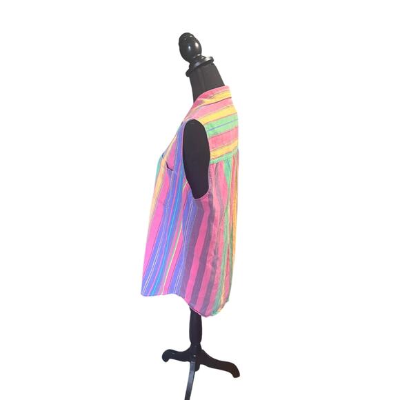 Rosettes Vibrant Multi-Colored Vertical Striped Button-Down Shirt Bold & Playful - Picture 4 of 7